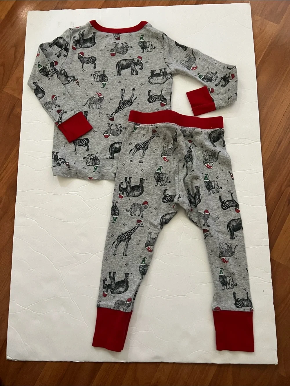 3T Grey Pajama Set with Red Trim and Animal Print